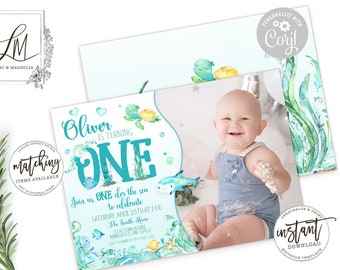 Under the Sea Birthday Invitation: Watercolor Sea Creatures (Editable at Corjl)