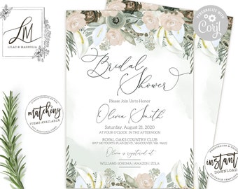 Sage Green Bridal Shower Invitation: Greenery & Gold (Digital Download)