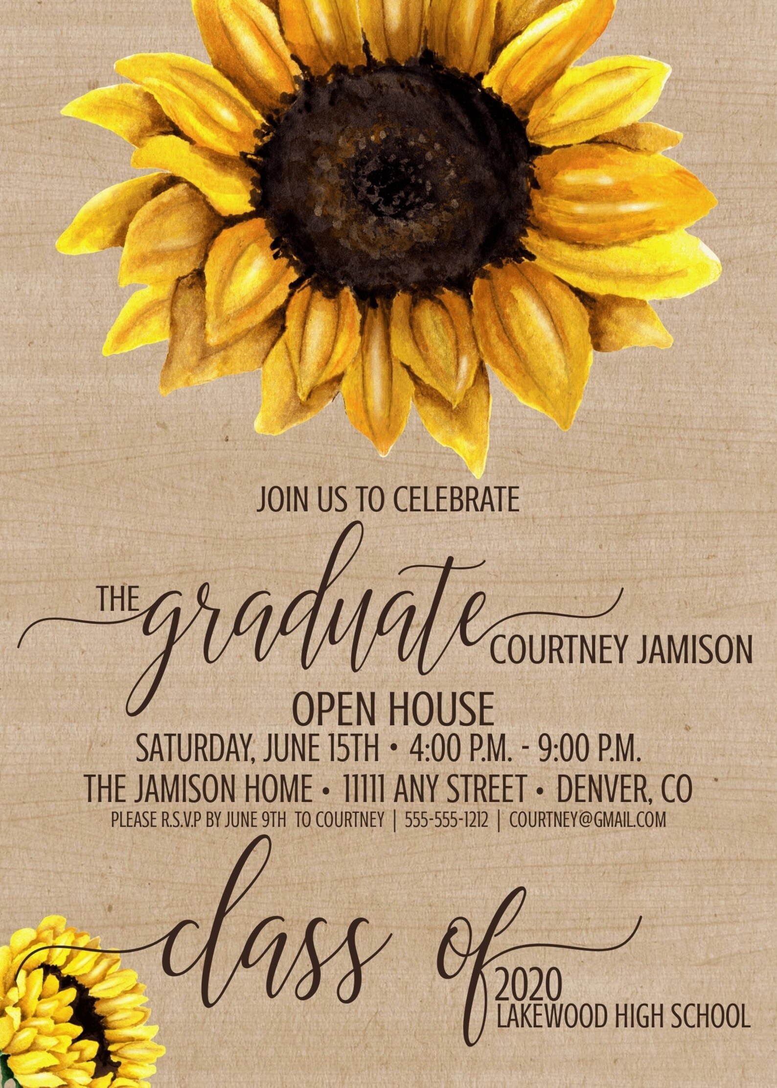 Rustic Sunflower Graduation Invitation Template Yellow Etsy
