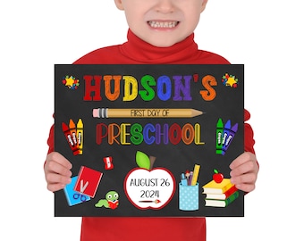 Editable First day of school sign, School Sign Template, Back to School Sign, Preschool Sign, Printable School Sign, Chalkboard, Edit Corjl