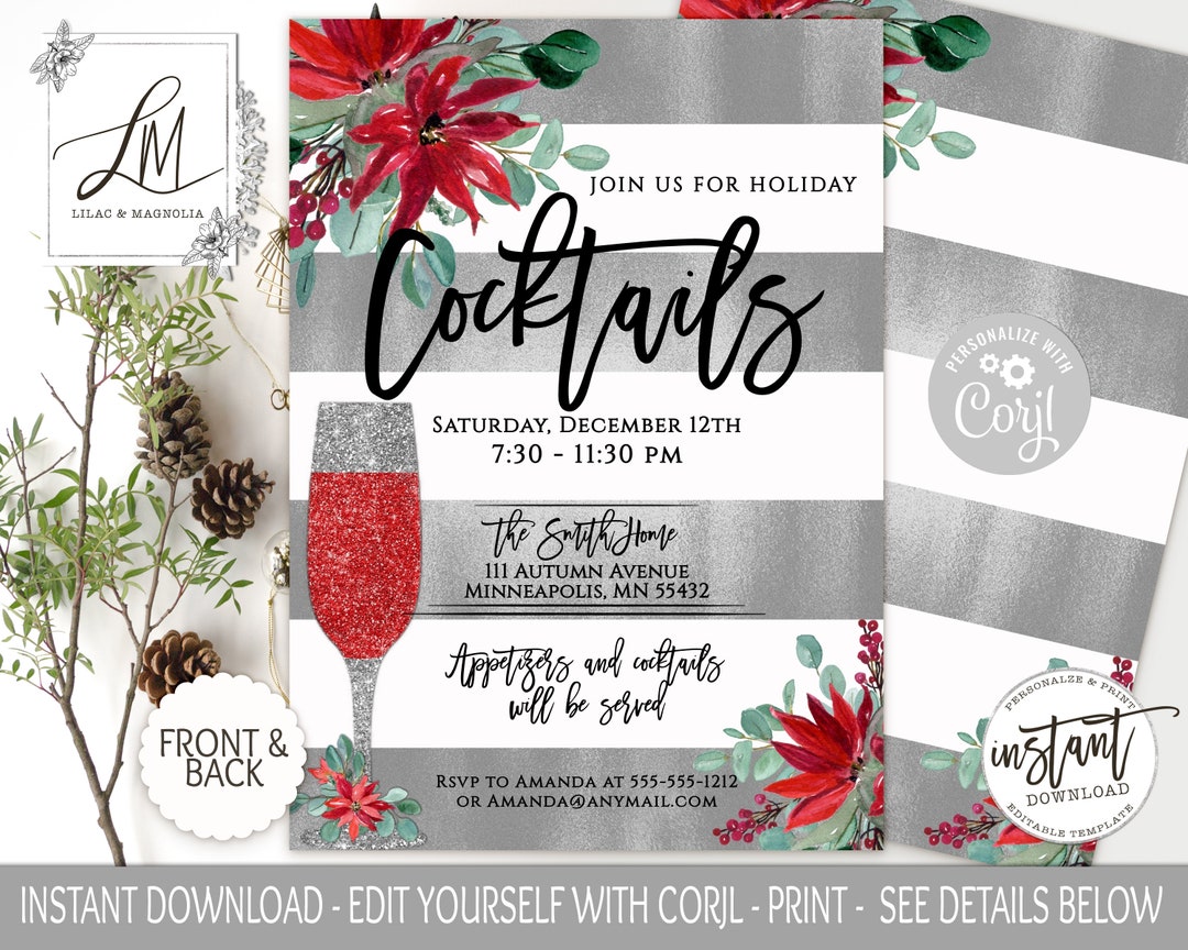 Editable Holiday Party Invitation, Printable Holiday Invitations ...
