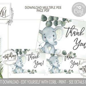 Eucalyptus Elephant Baby Shower Invitation Suite, Editable Template, Green Elephant, Invitation Printable, Greenery Baby Shower, Edit Corjl image 2