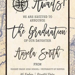 Adventure Awaits Photo Graduation Invitation, Custom Listing for 5x7 and 4x8 graduation invitation and 4x5 Advice For the Graduate template image 3