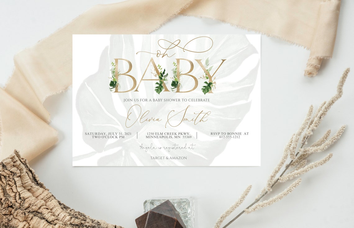 Gold Letters Baby Shower Invitation Template Tropical Baby | Etsy