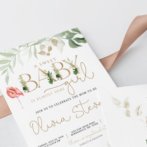 Gold Letters Baby Shower Invitation, Editable Tropical Girl Baby Shower ...