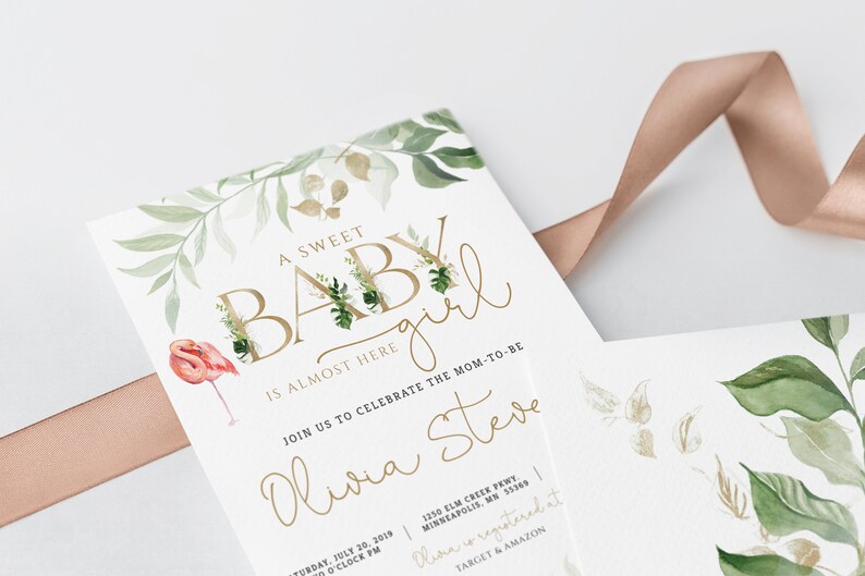 Gold Letters Baby Shower Invitation Editable Tropical Girl - Etsy