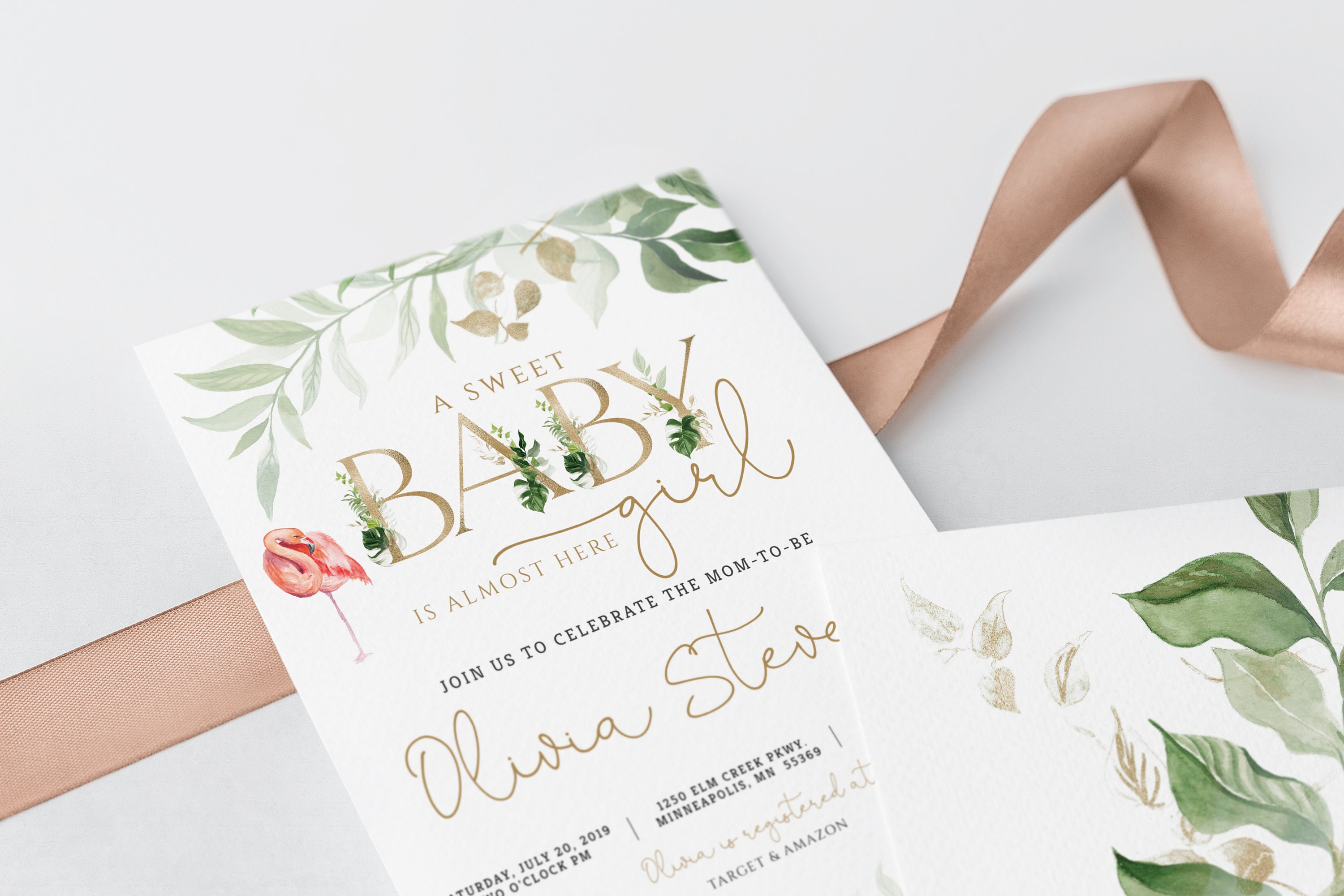 Gold Letters Baby Shower Invitation Editable Tropical Girl | Etsy