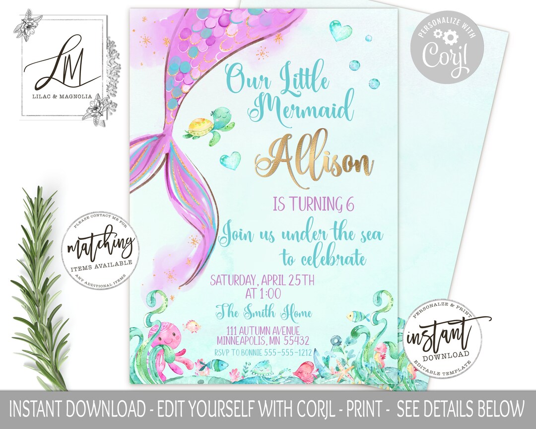 Mermaid Invitation, Mermaid Birthday Invitation, Pool Party, Mermaid ...