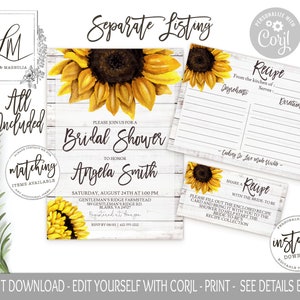 Sunflower Bridal Shower Games Set, Template, Printable Bridal Shower ...