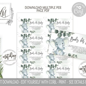 Eucalyptus Elephant Baby Shower Invitation Suite, Editable Template, Green Elephant, Invitation Printable, Greenery Baby Shower, Edit Corjl image 4