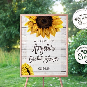 Sunflower Bridal Shower Welcome Sign: Rustic Shiplap (Digital Download)
