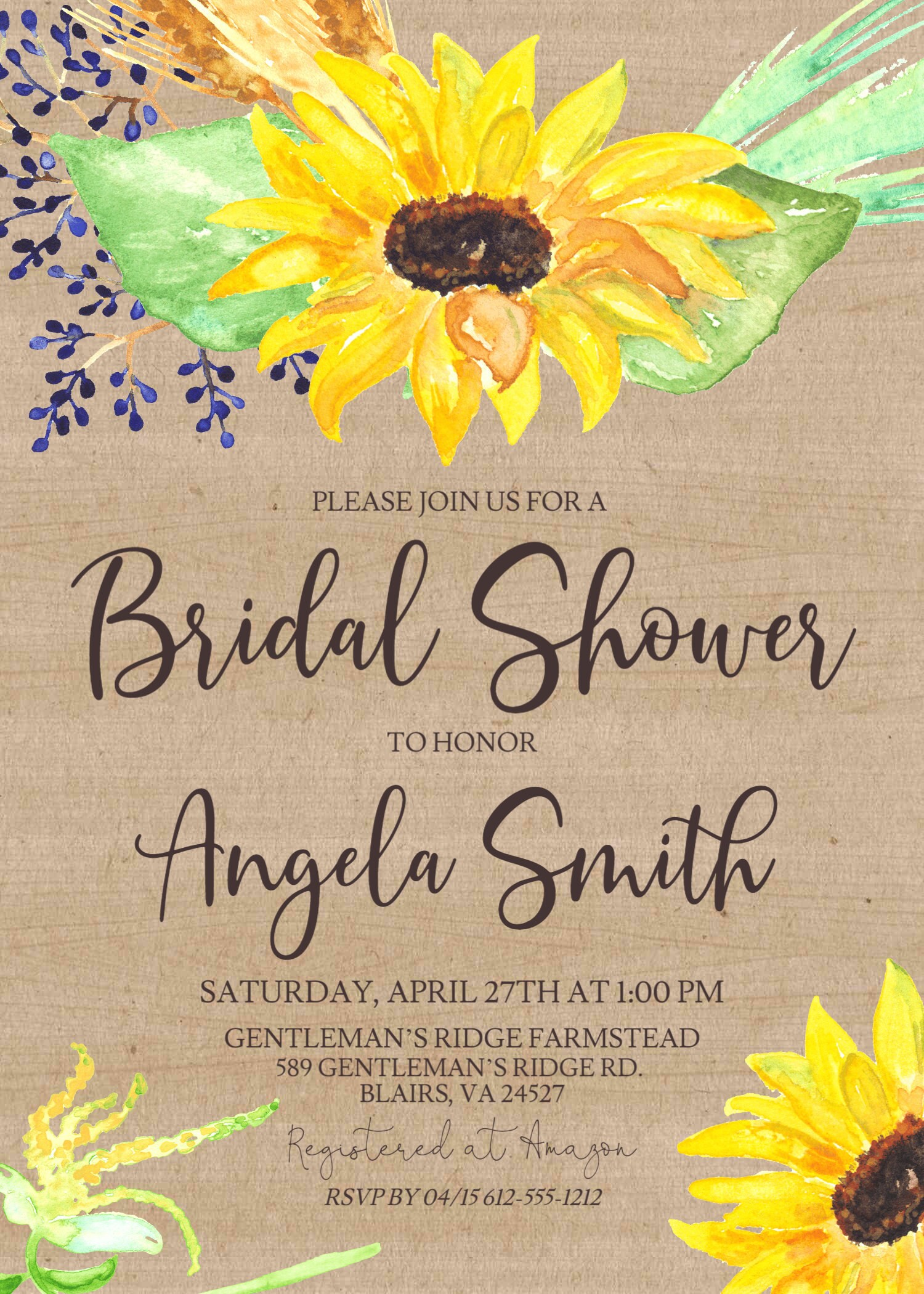 Sunflower Bridal Shower Invitation Template Yellow Sunflower Etsy