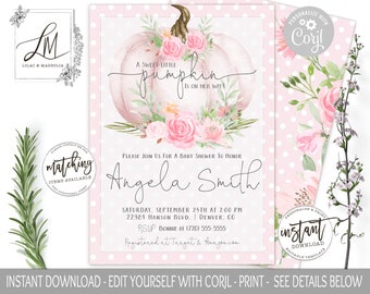 Blush Pink Pumpkin Baby Shower Invitation Template (Digital Download)