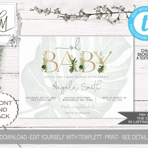 Gold Letters Baby Shower Invitation Template Greenery | Etsy