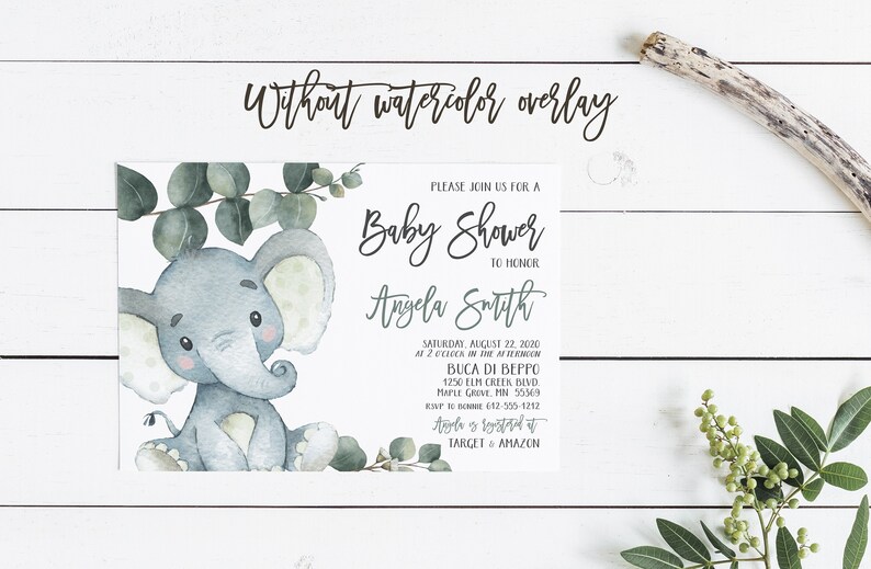 Eucalyptus Elephant Baby Shower Invitation Template Instant Etsy