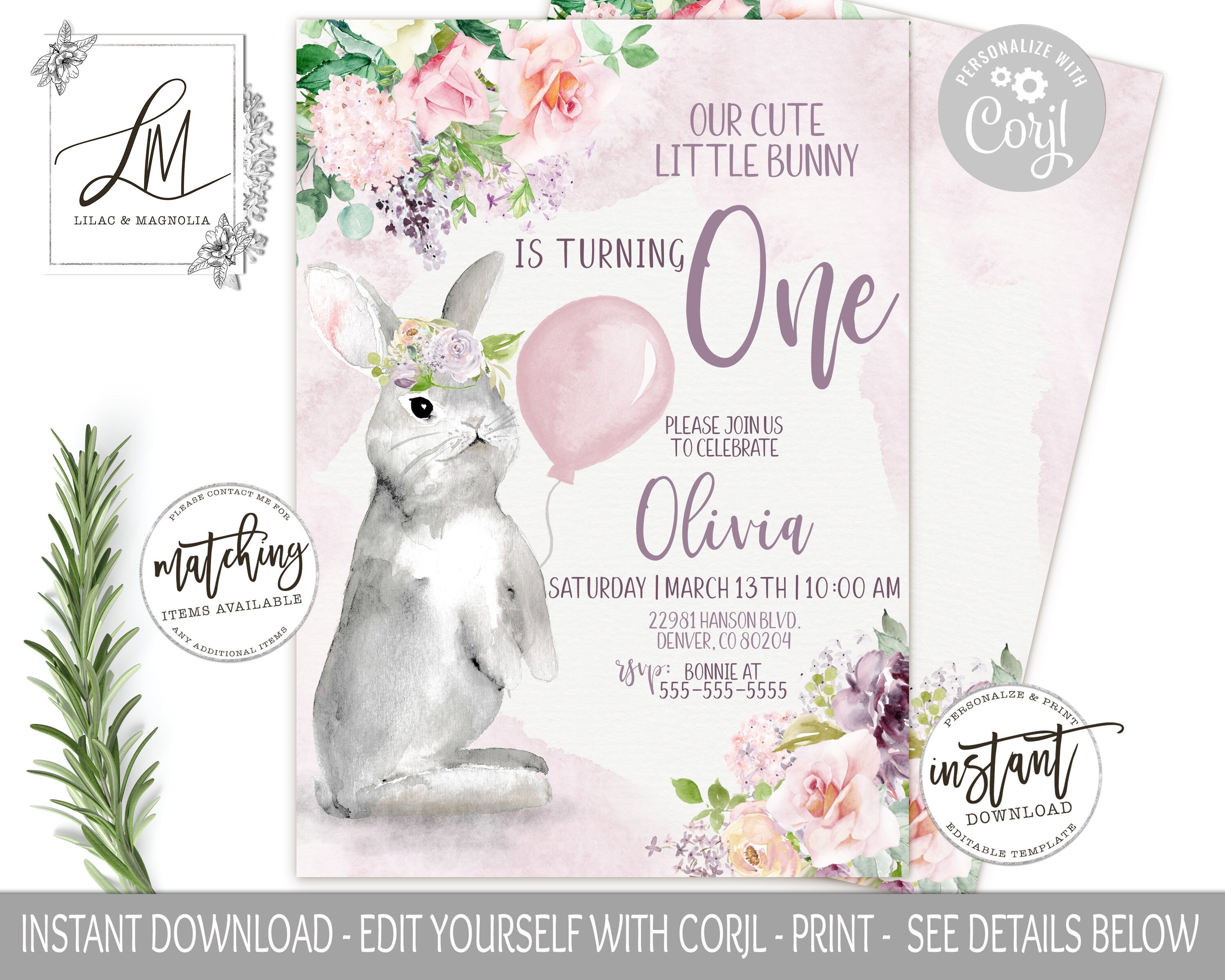 Some Bunny is One Birthday Invitation Printable Invitation | Etsy