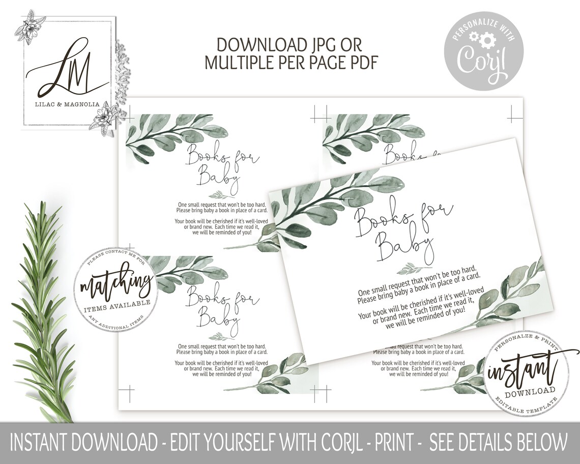 Greenery Baby Shower Invitation Suite Template Download Etsy