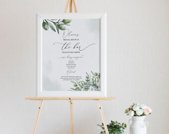 Italian Garden Bar Sign Template: Olive Branch Bridal Shower (Editable at Corjl)
