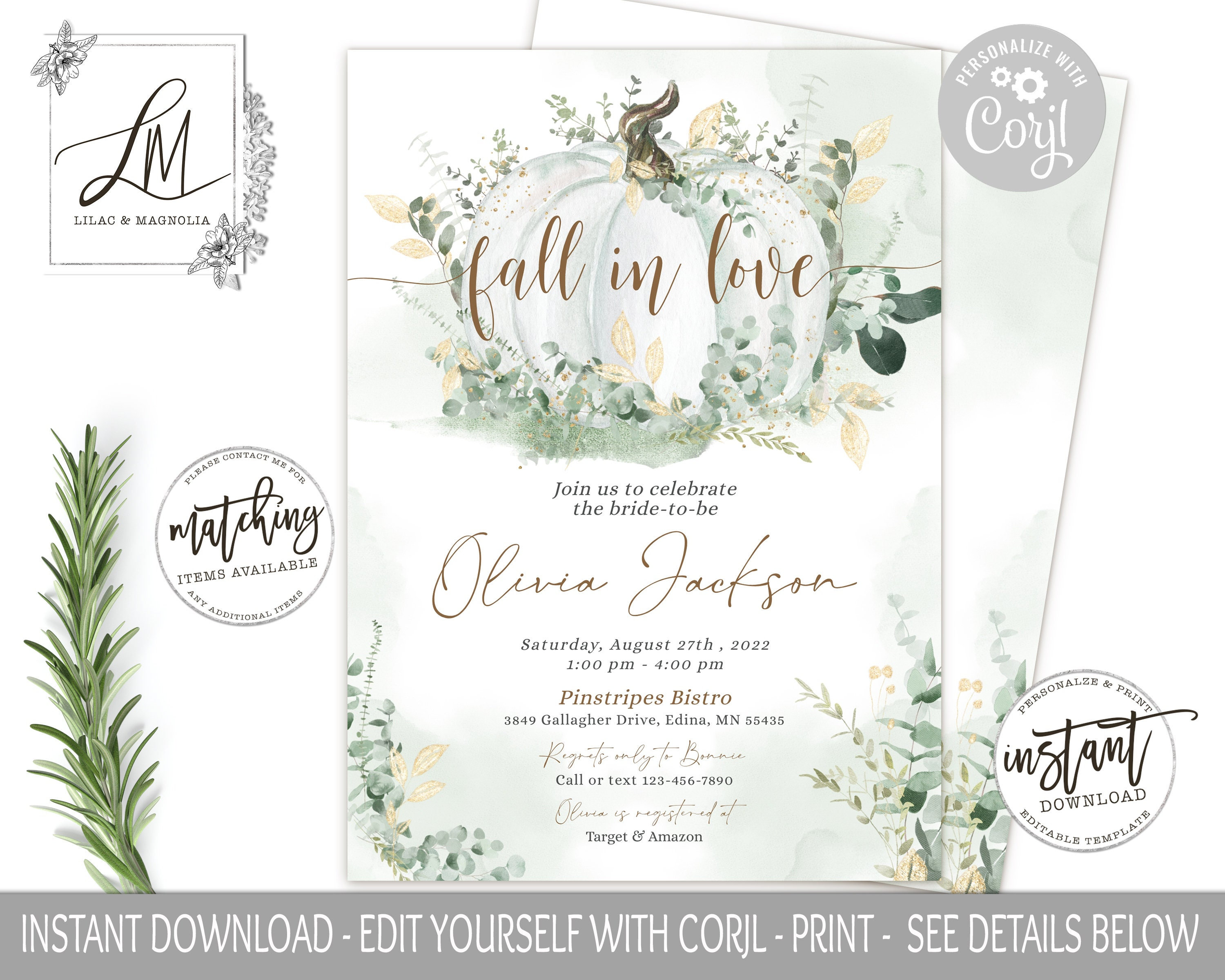 Buy Fall in Love Bridal Shower Invitation Greenery Pumpkin Online in India  - Etsy
