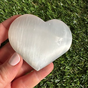 Large Selenite puff heart and peach Selenite Puff Heart
