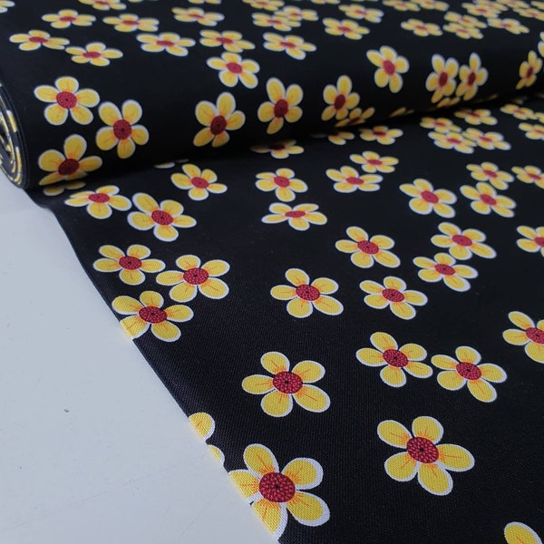 Cotton Flowers Yellow, Black Quilting Treasures