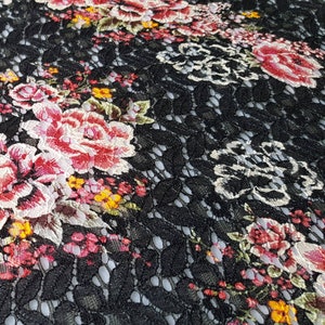 ★ason★ FLOWER LACE PETIT T BLACK P0000BRC000A Black Lace, Fine Delicate Lace With Floral Motif, for