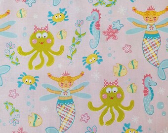 Tela tejida de 50 cm Magical Mermaid rosa Marcus Fabrics sirena