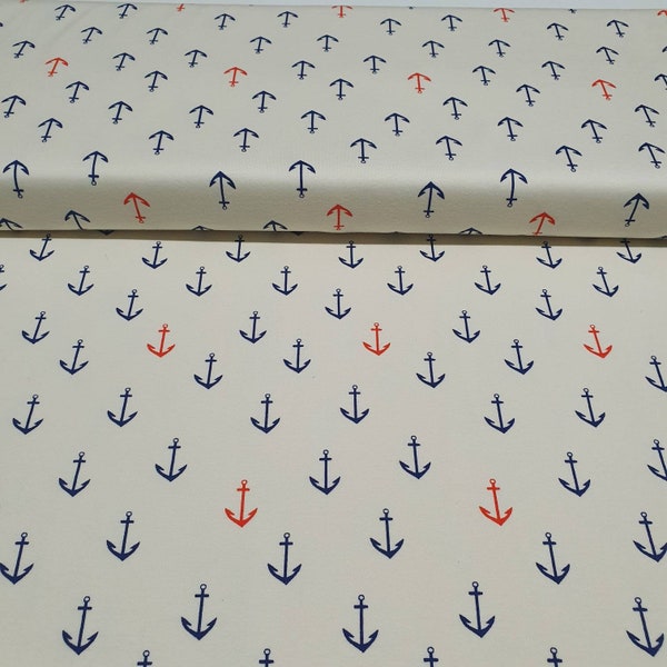 Bio Interlock Saltwater Anchor rot naturweiß Birch Fabrics