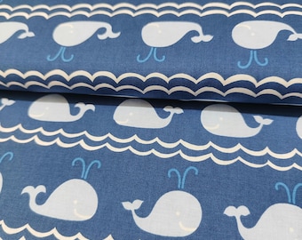 Tela de algodón Ballenas azul claro de 50 cm.