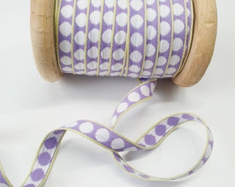 Cinta tejida de 1 m Dots Aspegren, utilizable por ambos lados, color morado y blanco