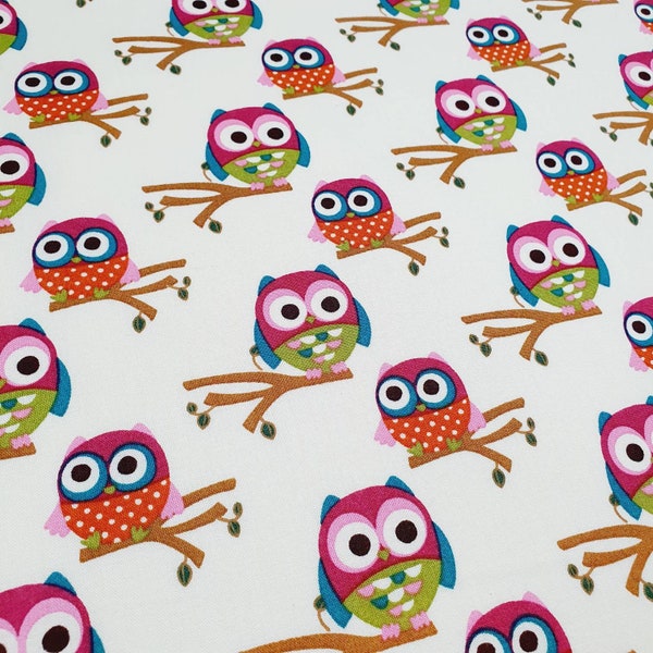 Baumwolle Owls and Flowers Creme David Textiles Eulen