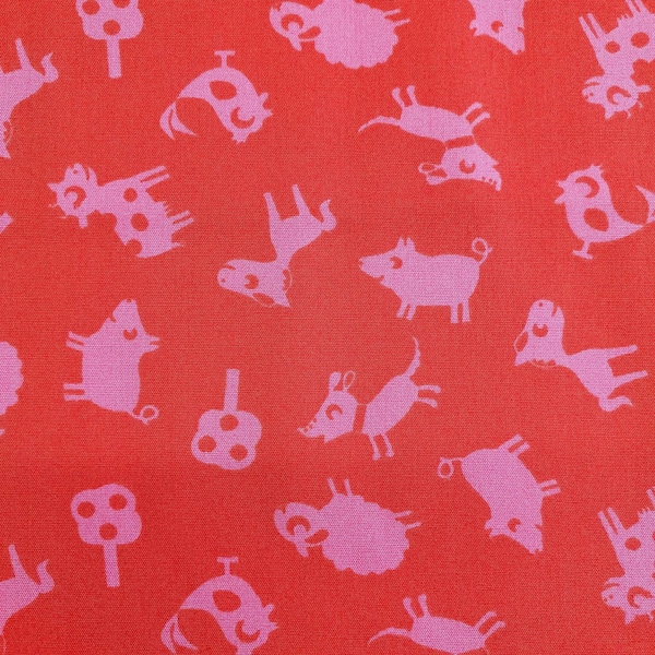 Cotton Püdorf by Farbenmix Poplin red pink farm animals