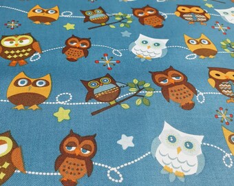 Tela tejida de 50 cm Hooty Hoot Riley Blake azul petróleo 3011 búhos