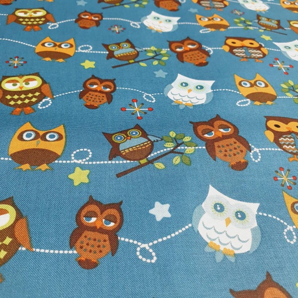 Webware Hooty Hoot Riley Blake petrol blau 3011 Eulen