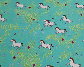 Jersey Summer Gallop Michael Miller mint pink girl horse