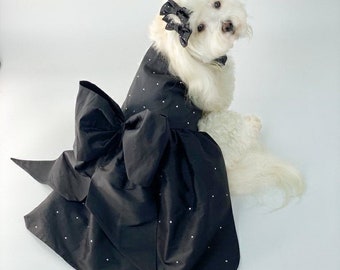 Glamorous Black Pet Dress | Chic Dog Party Apparel Elegant Pet Outfit for Parties | Handmade Luxury Dog Clothing | Stylish Tutu Dress