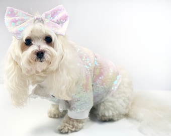 Pearlescent Sequin Dog Tuxedo for weddings. | Small Formal Dog Suit | Puppy Dachshund & Chihuahua Clothes | Cute Dog Pet Glitzy Sweater