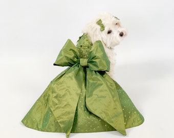 Designer Khaki Dog Fancy Party Dress | Swarovski Dog Outfit for Wedding Attire | Dog Costume | Custom Clothes Dog Dress