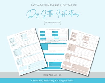 Editable Dog Sitting Instruction Guide | Printable Pet Sitter Template | Petcare Information Sheet | Dog Sitter Planner | Cat Checklist