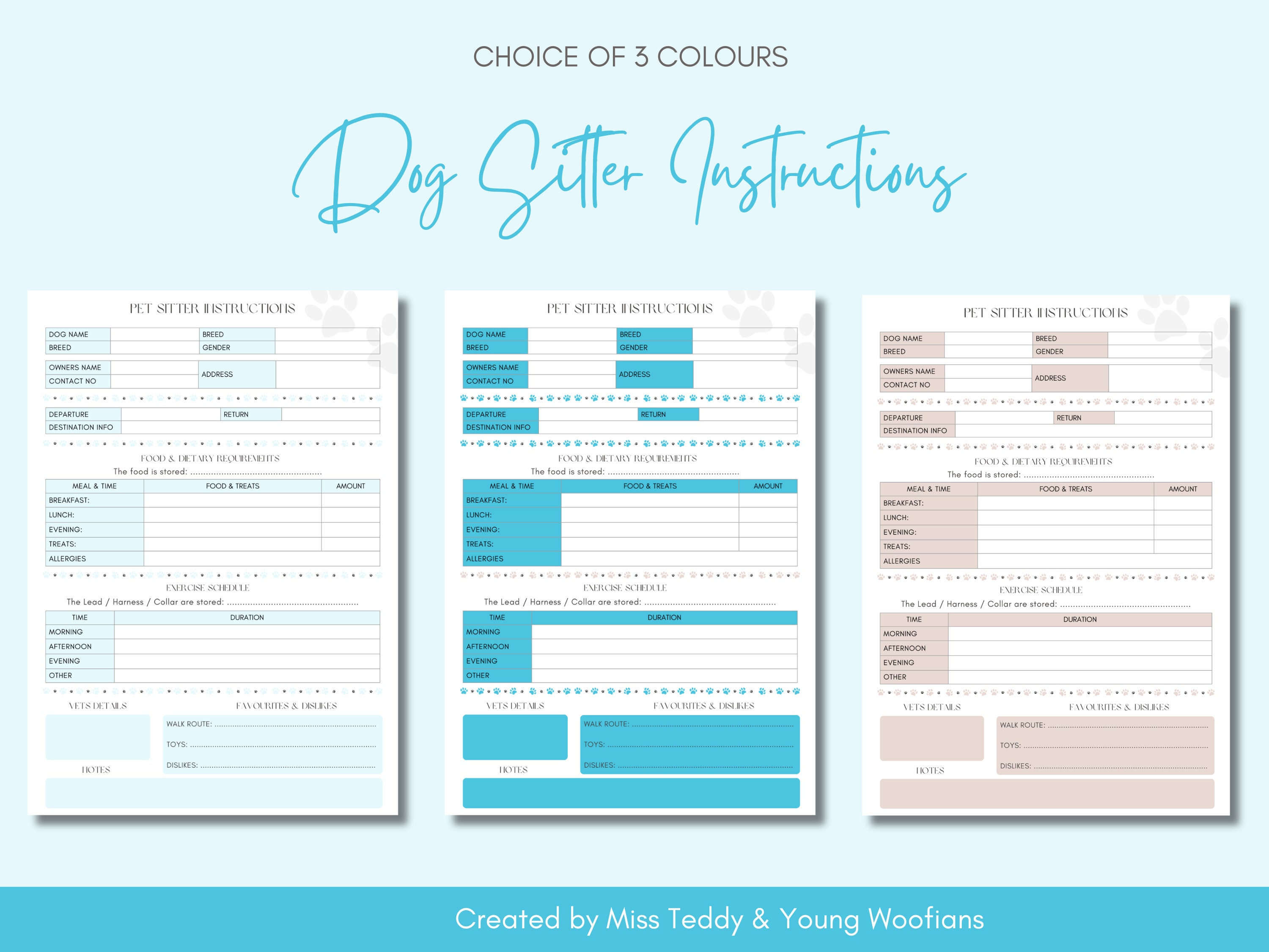 Editable Dog Sitting Instruction Guide | Printable Pet Sitter Template ...