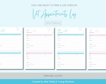 Vet Appointments Visits Log for Pets | Dog Appointment Tracker Checklist | Pet Planner Health Insert Bundle for Cats, Dogs and Small Pets