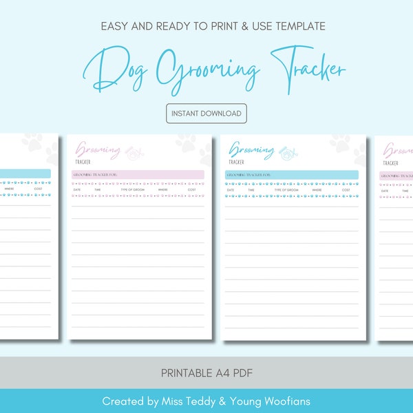 Dog Grooming Record Tracker | Groomer Appointment History Card | Pet Planner Downloadable | Pet Grooming Client Form | Dog Groomer Notes
