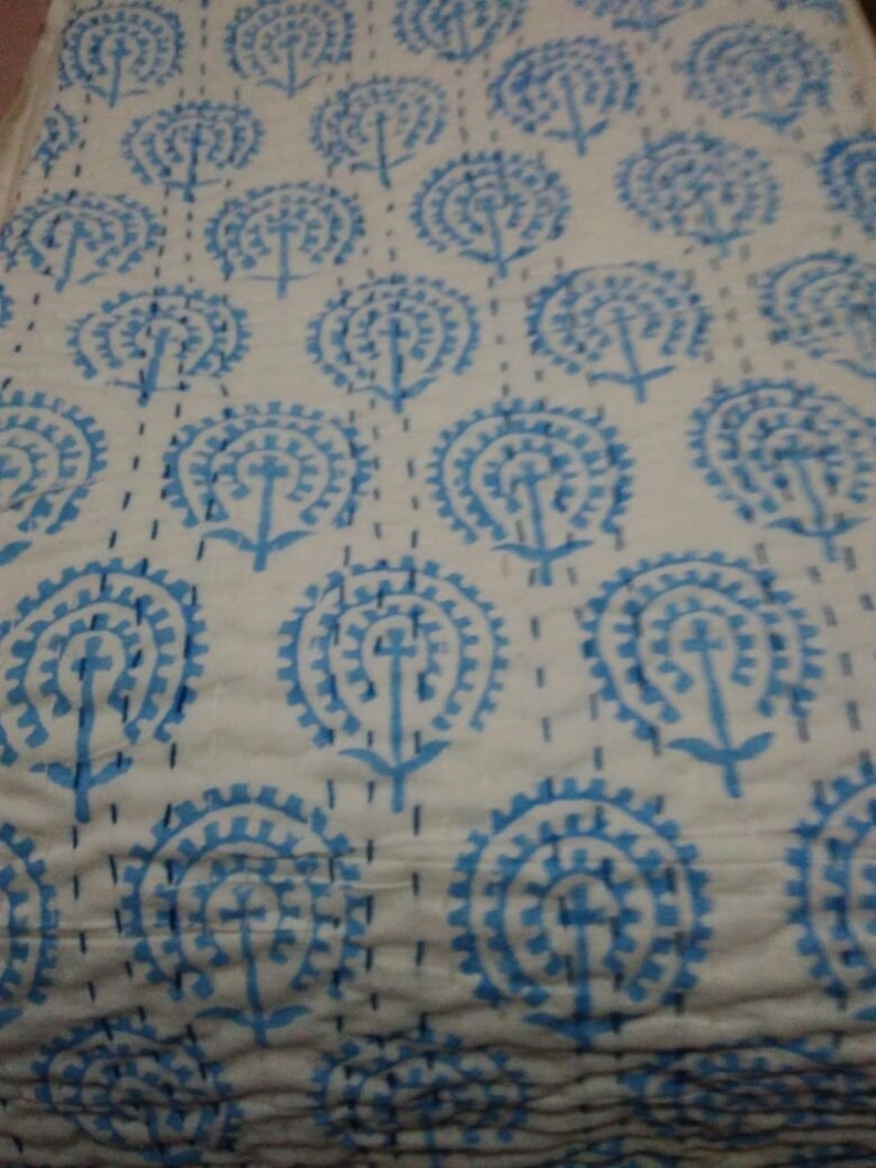 Indian Cotton Patchwork kantha Quilt Coverlet Handmade Bedspread Gudari Blanket