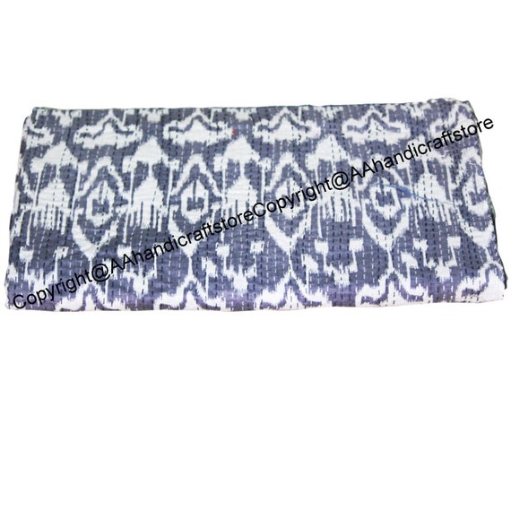 Indian Twin Gudri Handmade Quilt Vintage Purple Paradise Print Kantha Spread Throw Cotton Blanket