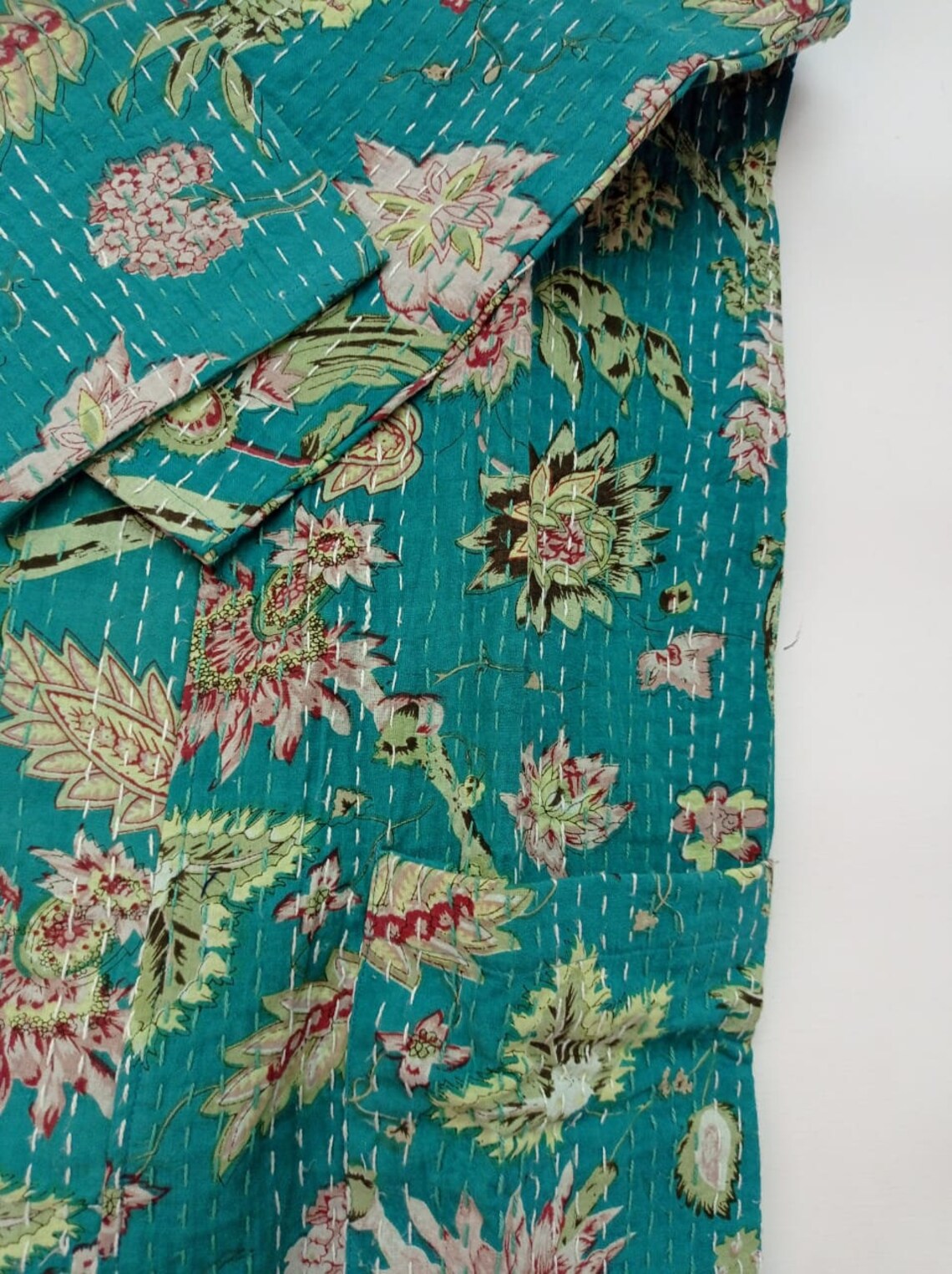 green floral robe