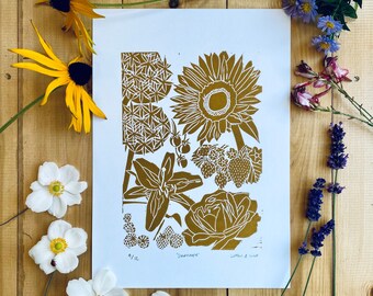 Summer - A4 Original Handprinted Linocut Print