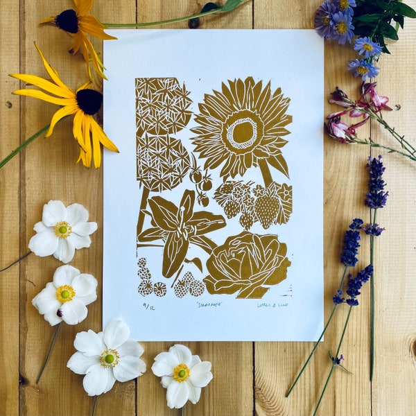 Summer - A4 Original Handprinted Linocut Print