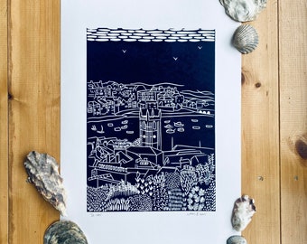 St Ives Coastal Print - Original A3 Linocut Print