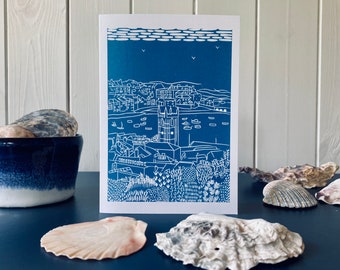 Coastal linocut printed greetings cards - St Ives, Padstow & Salcombe