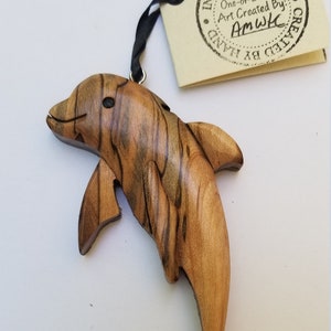 Dolphin Wooden Ornament Magnet Wood Carving Intarsia Sealife Beach Ocean Christmas Tree Decor image 1
